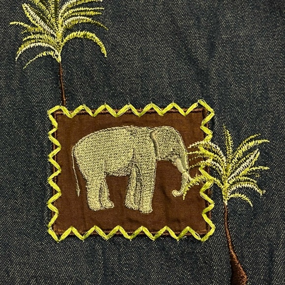 Y2K Bechamel Denim Midi Dress Jungle Animal Patches Short Sleeves Pockets Large - Picture 8 of 12